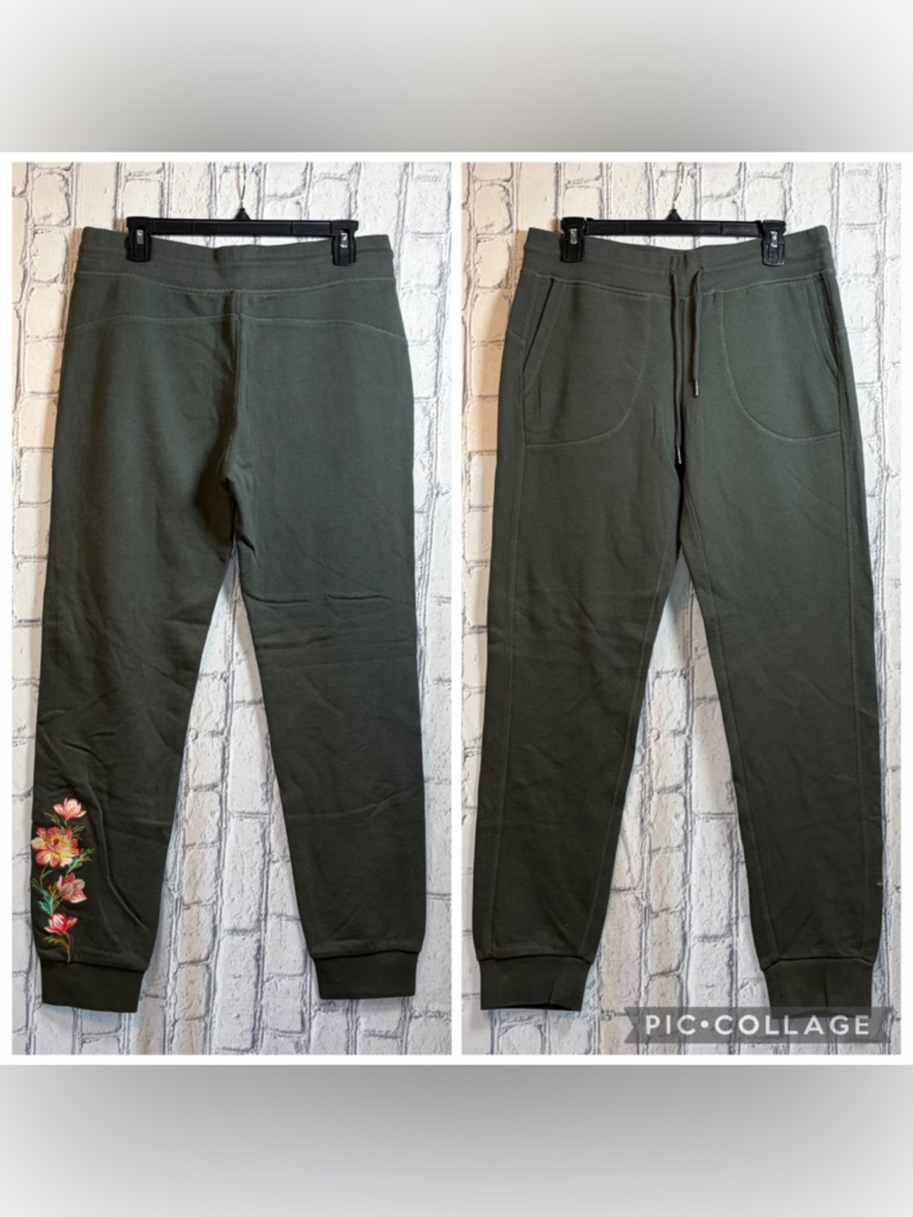 Betsey Johnson Size:L Women Olive Green Floral Embroidered Jogger Pants